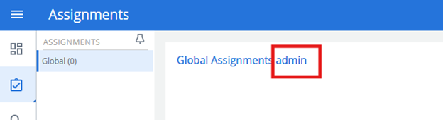 Global Assignments panel in FileBound with a user (admin) selected from the user list.