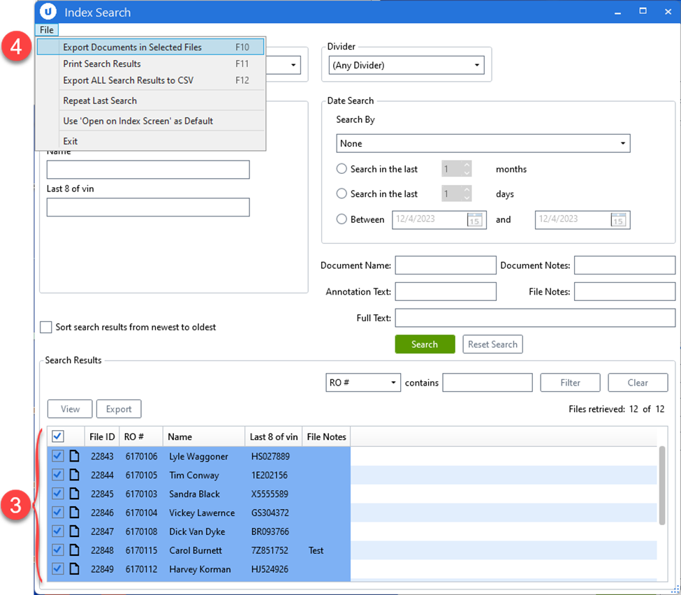 Filebound Software How to export all documents for up to 100 Files at a time.